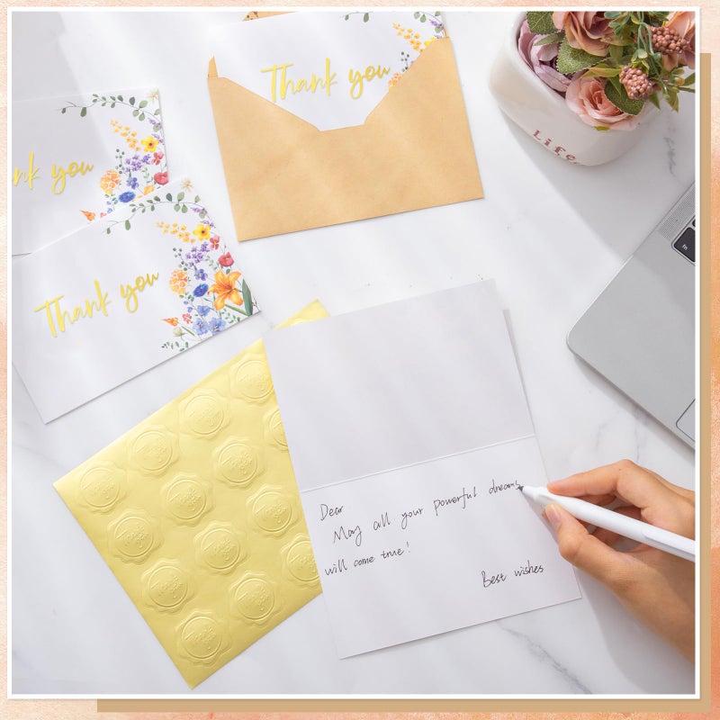 Thboxes 100 Pack Thank You Cards with Envelopes, 4x6 Inch Thank You Cards Bulk Blank Card Notes with Stickers Greeting Card for Wedding, Baby Shower, Bridal Shower, Birthday, Thanksgiving, Christmas - Image 5